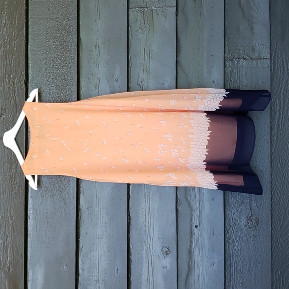 STUDIO M Max Scarf Print Boatneck Sleeveless A-Line Shift Dress Peach sz M - Picture 4 of 7